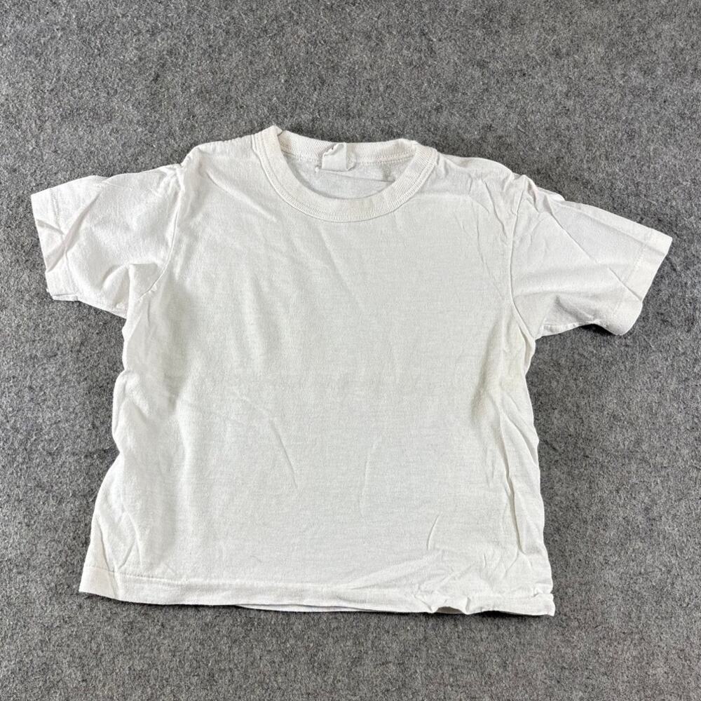 VINTAGE 60s Blank Shirt Kids 6-8 White Cotton USA Single Stitch Tee Minimalist